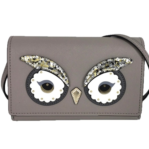 kate spade Handbags - 🦉 Kate Spade Owl Gray Leather Clutch Crossbody